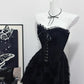 Robe de soirée longue noire vintage élégante en dentelle délicate, robe de bal, robe de soirée, robe de fête d'anniversaire, robe de bal nv4048