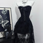 Robe de soirée longue noire vintage élégante en dentelle délicate, robe de bal, robe de soirée, robe de fête d'anniversaire, robe de bal nv4048