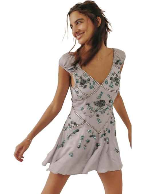Exquisites kurzes Chiffon-Heimkehrkleid mit Perlen und Geburtstagsfeierkleid nv5297