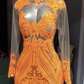 Mermaid Long Sleeve Orange Sequin Prom Dresses nv90
