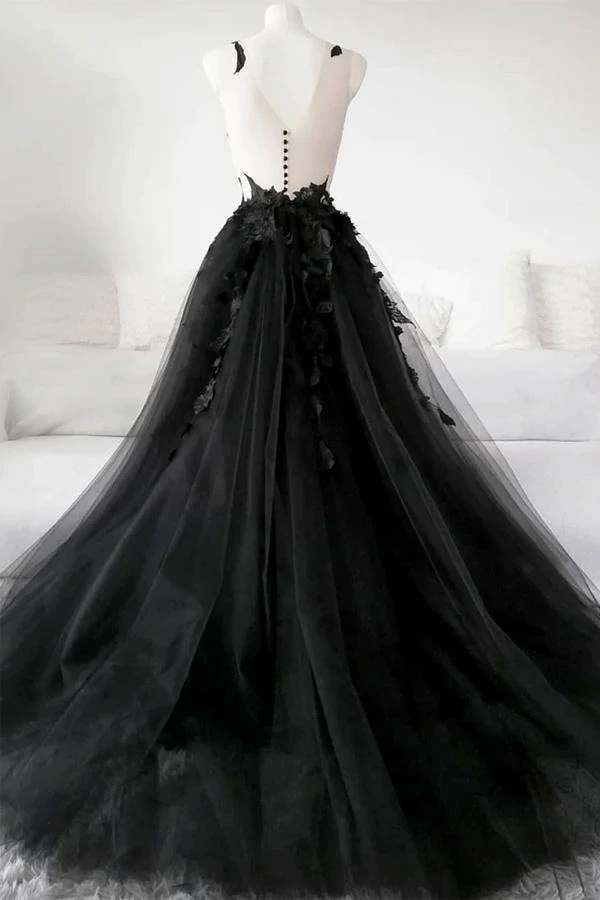 Schwarzes langes Ballkleid aus Spitzentüll Schwarzes Abendkleid nv42