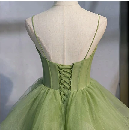 A-line Straps Tulle Green Prom Dress nv13