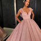 Ballkleid V-Ausschnitt Bodenlang Organza Perlen Häkelblumen Ballkleid nv33