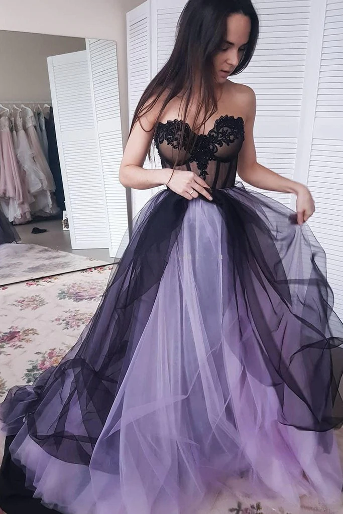 Grün/Lila Elegantes Spitzentüll A-Linie Langes Tüll Formales Ballkleid Abendkleid Sexy Rückenfreies Hochzeitskleid nv84