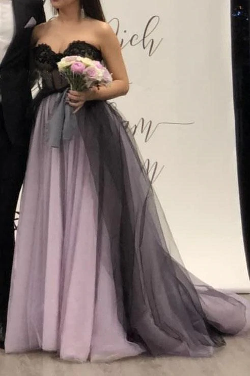 Grün/Lila Elegantes Spitzentüll A-Linie Langes Tüll Formales Ballkleid Abendkleid Sexy Rückenfreies Hochzeitskleid nv84