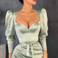 Erstaunliches langärmliges Meerjungfrau-Ballkleid mit Herzausschnitt, staubiges Salbeigrün, Abendkleid mit Schlitz, nv18