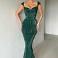 Langes Ballkleid im Meerjungfrau-Stil mit Flügelärmeln und Pailletten nv60