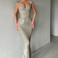 Langes Ballkleid im Meerjungfrau-Stil mit Flügelärmeln und Pailletten nv60