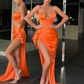 Erstaunliches orangefarbenes Meerjungfrau-Abendkleid mit Herzausschnitt und Schlitz, lang, nv19