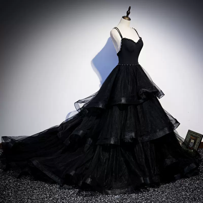 Schwarzes langes Ballkleid aus Tüll, Abendkleid, NV54
