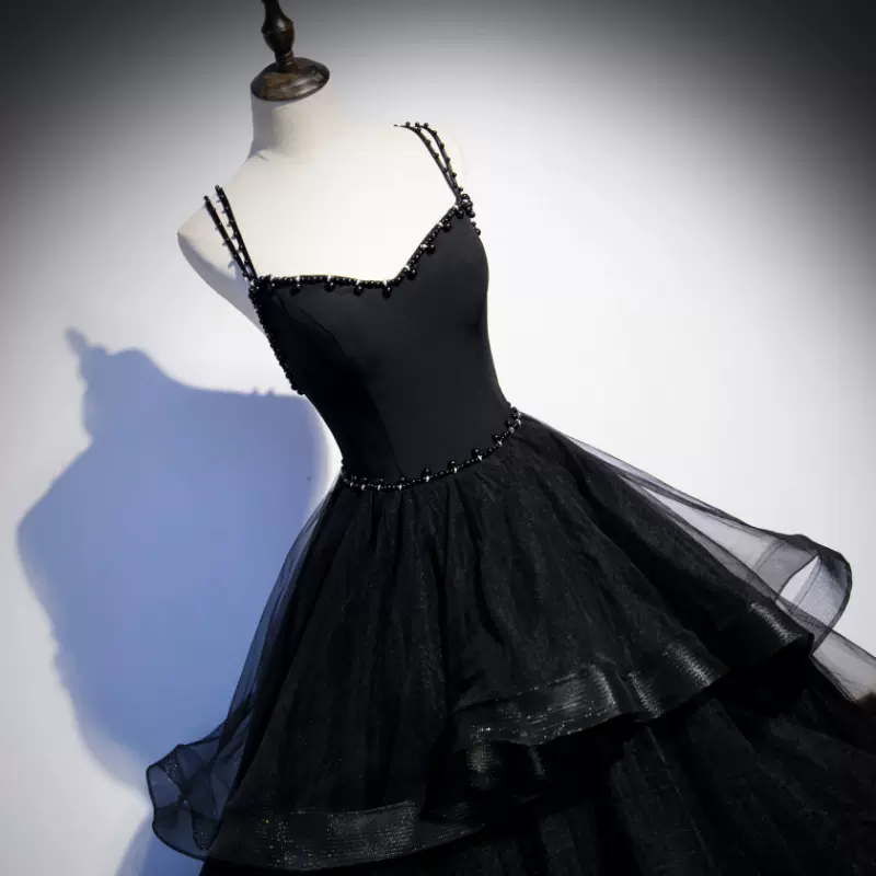 Schwarzes langes Ballkleid aus Tüll, Abendkleid, NV54