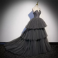 Graues langes Ballkleid aus Tüll, Abendkleid nv69