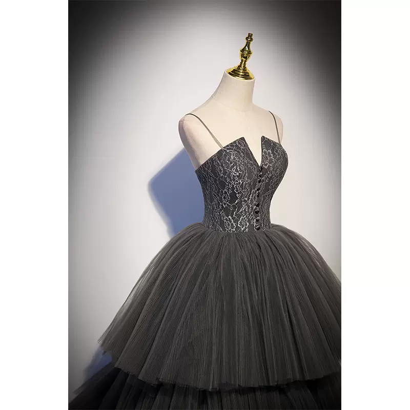 Graues langes Ballkleid aus Tüll, Abendkleid nv69