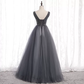 Graues langes Ballkleid aus Tüll, Abendkleid NV70