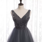 Graues langes Ballkleid aus Tüll, Abendkleid NV70