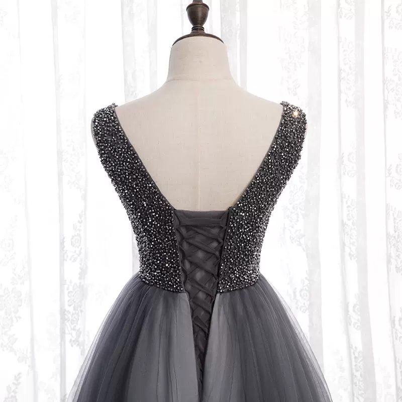 Gray tulle Long  prom dress evening dress nv70