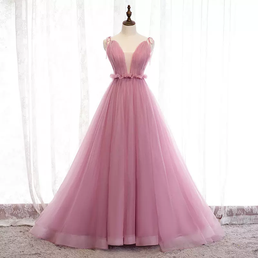 Pink tulle  Long  prom dress evening dress nv98