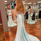 Cute Mermaid Cowl Neck Mint Silk Satin Long Prom Dress nv573