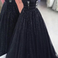 A-Linie Schwarzes Tüll Pailletten Ballkleid nv621