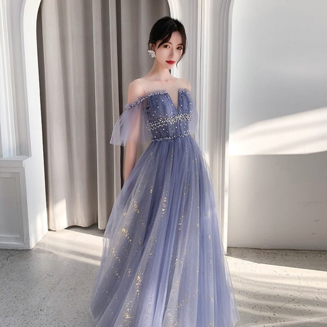 Blaues Paillettenkleid | Glitzerndes blaues Tüllkleid | Brautjungfernkleid | Abendkleid nv592