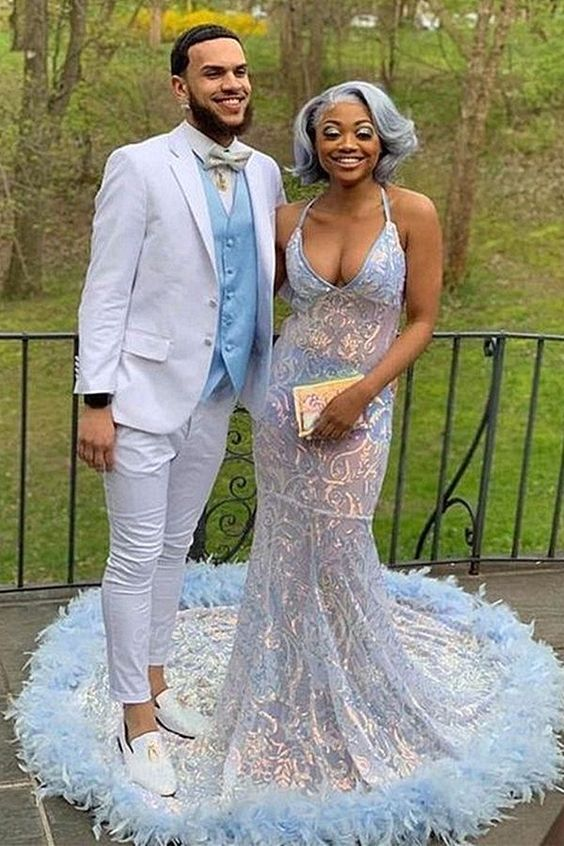 Superbes robes de bal sirène à bretelles spaghetti et col en V avec appliques transparentes en dentelle et longueur au sol nv838