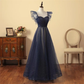 Robe de bal trapèze en tulle scintillant bleu marine nv612