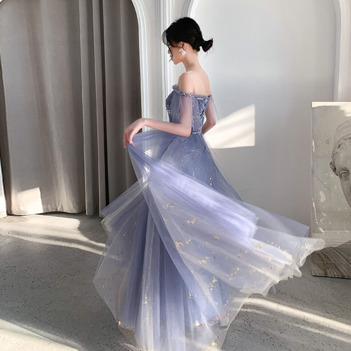 Blaues Paillettenkleid | Glitzerndes blaues Tüllkleid | Brautjungfernkleid | Abendkleid nv592