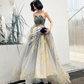 Blue elegant splash ink fashion design long tulle charming A-line ball gown evening dress nv587