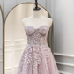 A-Linie Herzausschnitt Tüll Spitze Rosa Langes Ballkleid, Rosa Abendkleider nv603