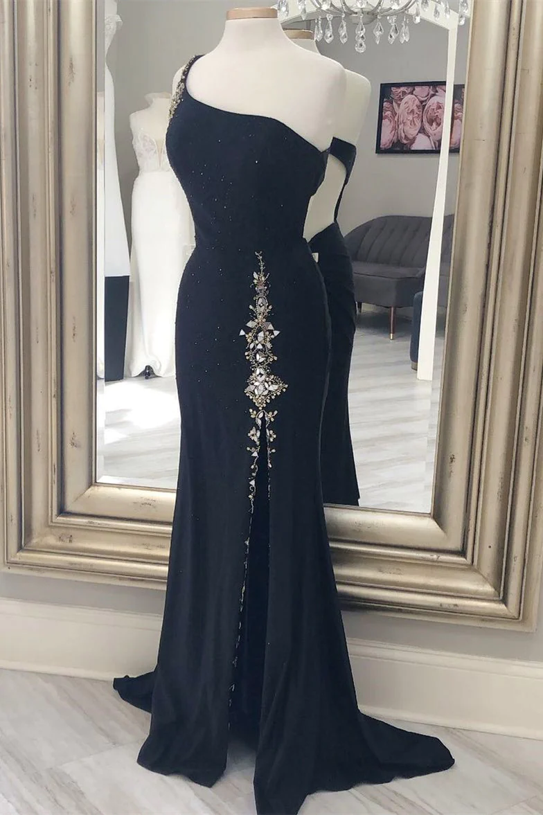 Hellblaues Ballkleid im Meerjungfrauen-Stil mit einer Schulter und Perlen nv855
