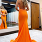 Robe de bal longue orange à une épaule et sirène avec appliques en forme d'étoile nv640