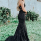 Black Strapless Prom Dress with Appliques nv630