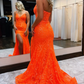 Orangefarbenes Meerjungfrau-Ballkleid mit Spaghettiträgern nv632