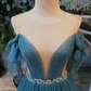 Grünes langes Ballkleid mit Rundhalsausschnitt und Pailletten aus Tüll, grünes Abendkleid nv832