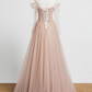 Robe de soirée longue en tulle champagne à paillettes Robe de soirée en tulle champagne nv862