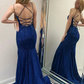 Robe de bal longue dos nu à perles bleu marine scintillantes nv657