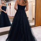 Robe de bal longue noire en tulle avec dentelle nv658