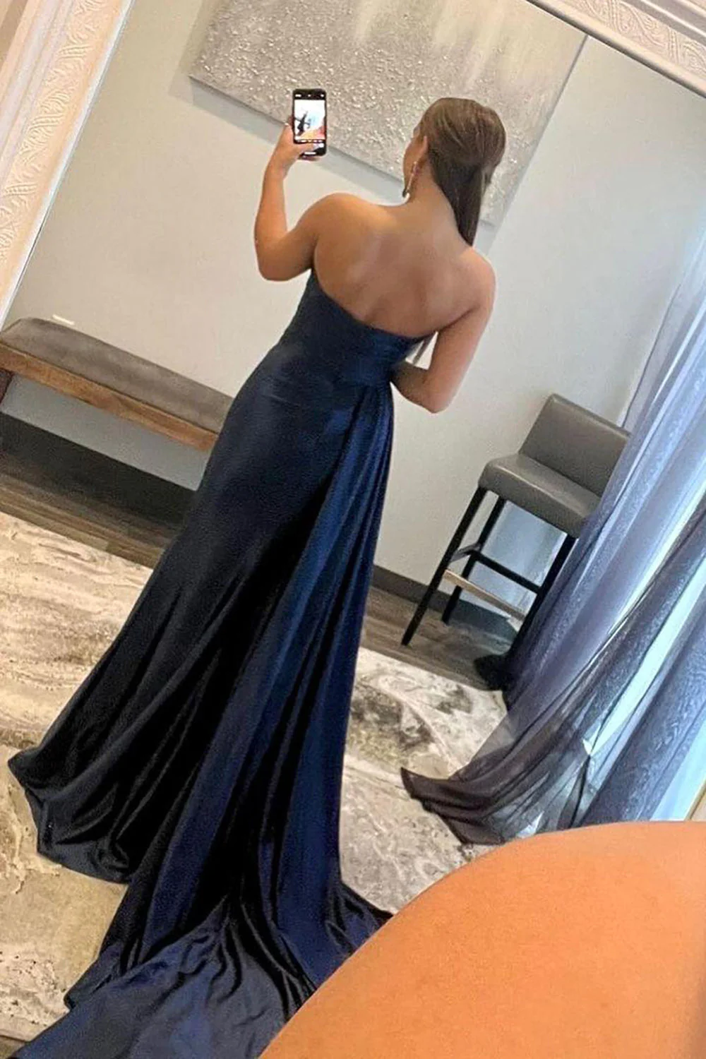 A-Linie Sweetheart Marineblau Langes Ballkleid mit Schlitz vorne nv648
