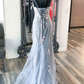 Robe de bal sirène grise élégante avec broderie nv866