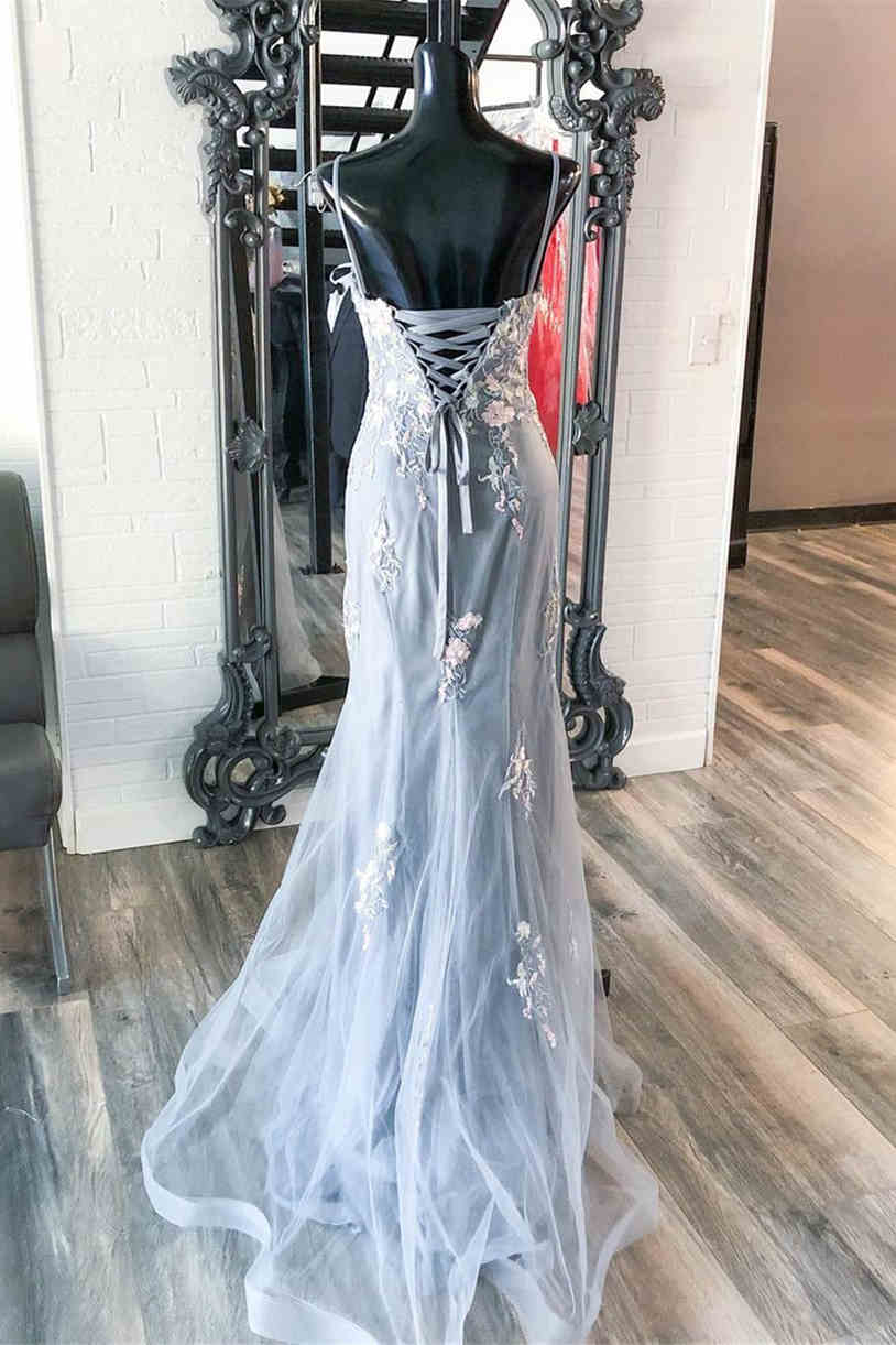 Robe de bal sirène grise élégante avec broderie nv866