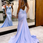 Lavender Rhinestone Spaghetti Straps Mermaid Prom Dress nv655