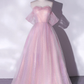 Pink Tulle Sequins Long Prom Dress, A-Line Formal Graduation Dress nv599