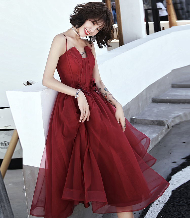 Burgunderrotes kurzes Ballkleid aus Tüll, Abendkleid NV581