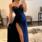 A-Linie Sweetheart Marineblau Langes Ballkleid mit Schlitz vorne nv648