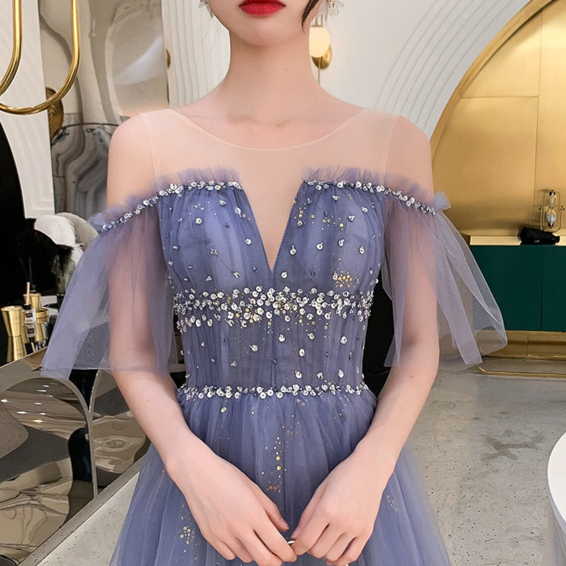 Blaues Paillettenkleid | Glitzerndes blaues Tüllkleid | Brautjungfernkleid | Abendkleid nv592