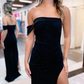 Robe de bal longue noire scintillante à une épaule avec fentenv654