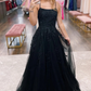 Robe de bal longue noire en tulle avec dentelle nv658
