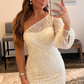 Robe de bal blanche à une épaule avec paillettes et fente nv671