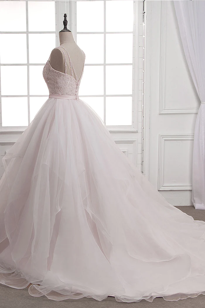 Chic Ball Gown Tulle & Organza Wedding Dresses with Beaded Embroidery & Ruffles nv605