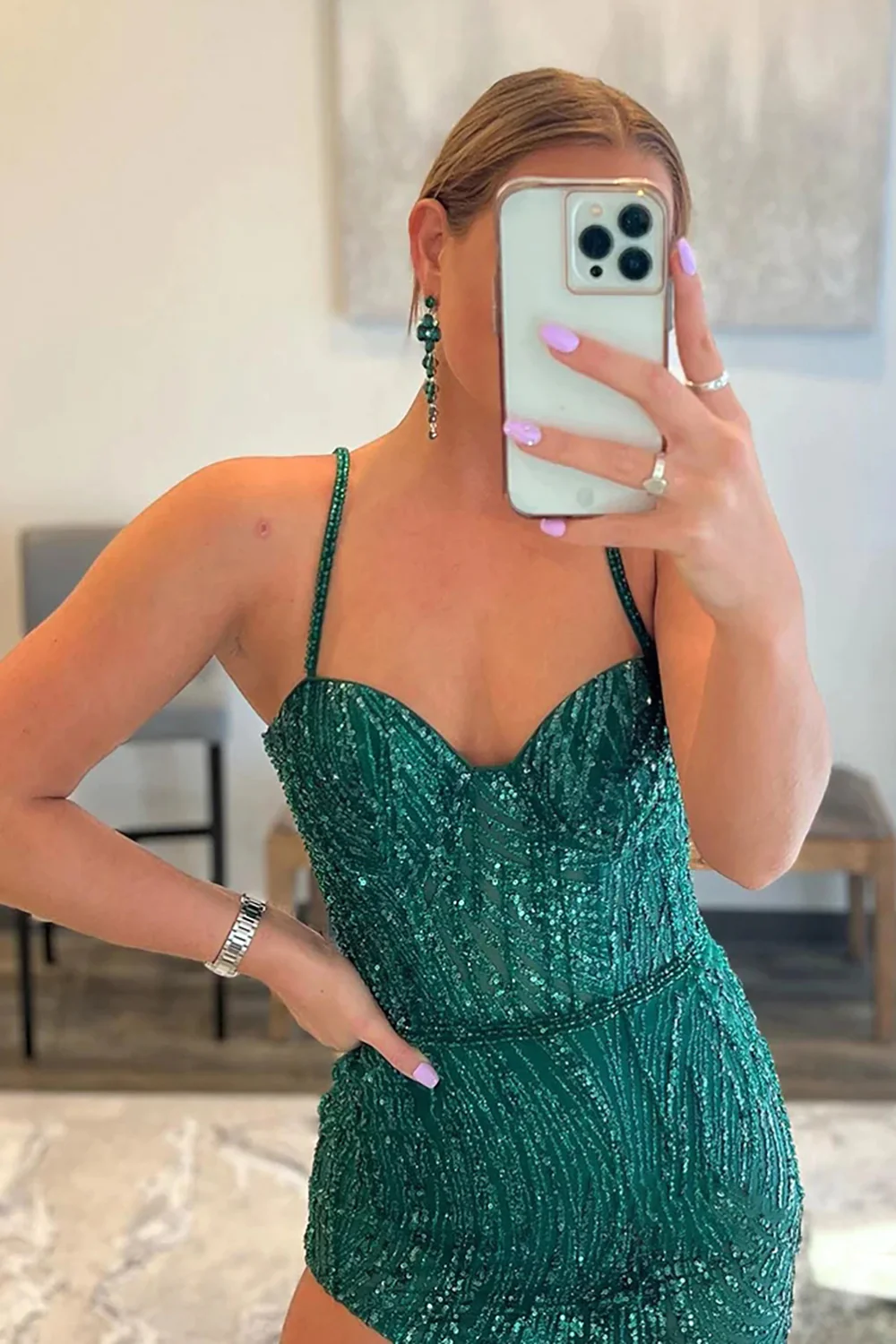 Green Spaghetti Straps Asymmetrical Prom Dress nv700